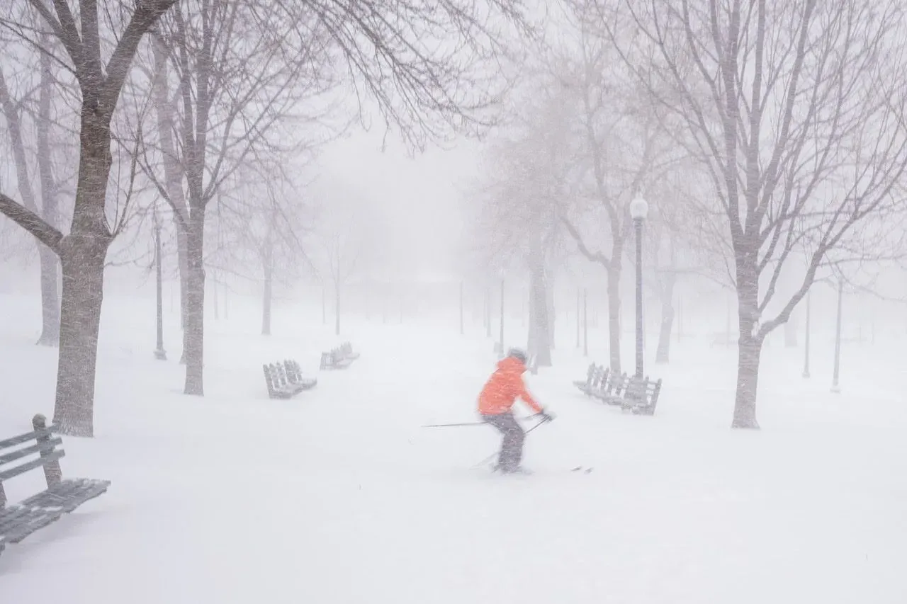 Downhill skiing the Boston Common